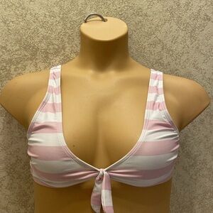 SHEIN Pink and White Bikini Top with Tie